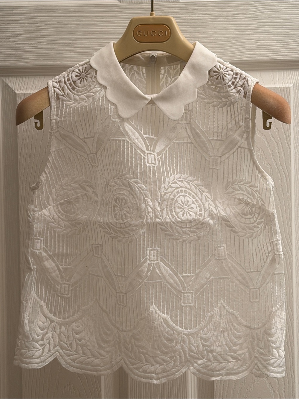 Bread and butter White Sleeveless Embroidered Peter Pan Collar Top